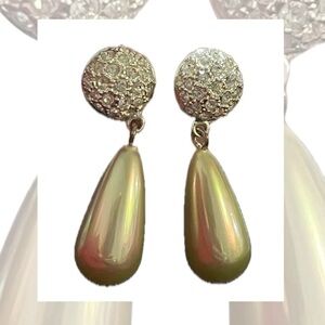 Vintage Elegant Silver-Tone and Cream Drop Earrings